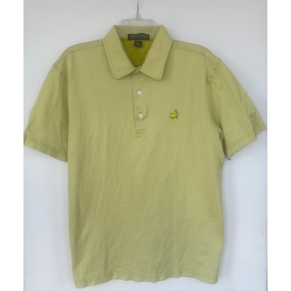 Amen Corner Masters Golf Polo Shirt Mens Large Lime Green Pima Cotton Checkered